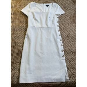 Ann Taylor white short sleeve midi dress Sz 4 side button detail
